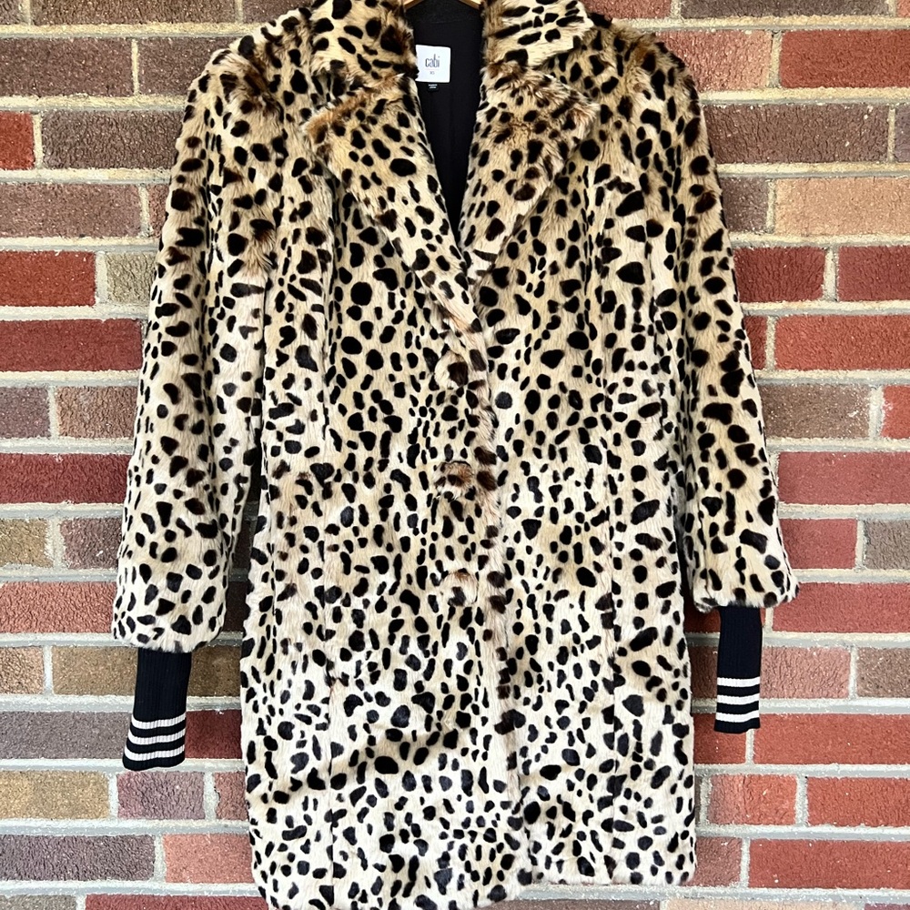Cabi Faux Fur Leopard Print Coat